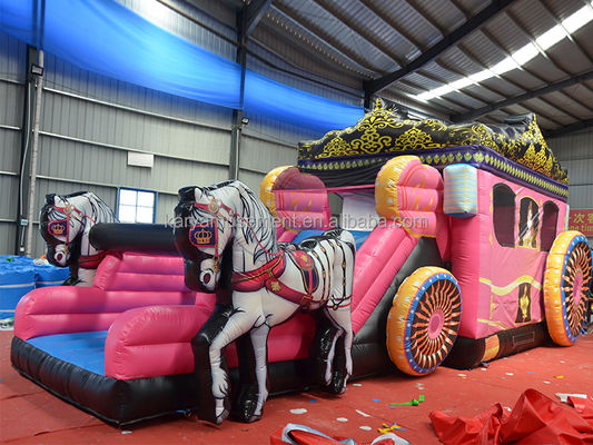 Beste pvc prinses wagen uitsmijter huis combo opblaasbare sprong glijbaan roze met blazer