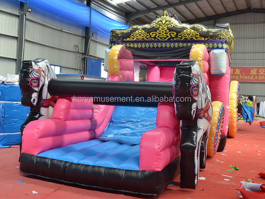 Beste pvc prinses wagen uitsmijter huis combo opblaasbare sprong glijbaan roze met blazer