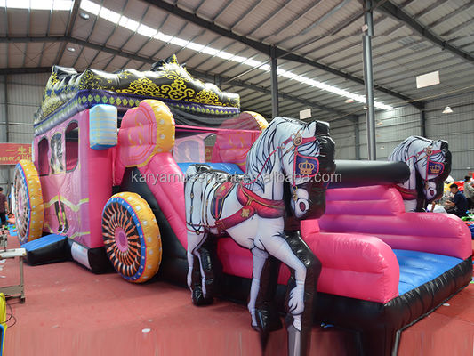 Beste pvc prinses wagen uitsmijter huis combo opblaasbare sprong glijbaan roze met blazer
