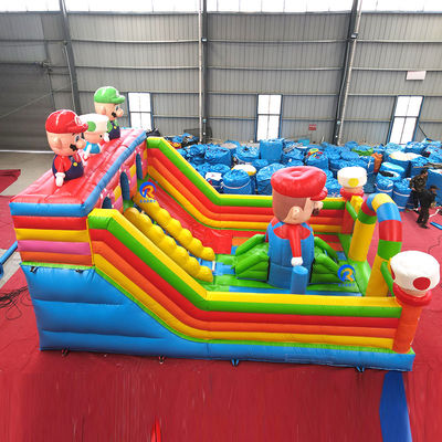 Kinderen buiten speeltuin Mario thema Air Trampoline opblaasbaar springkasteel met glijbaan