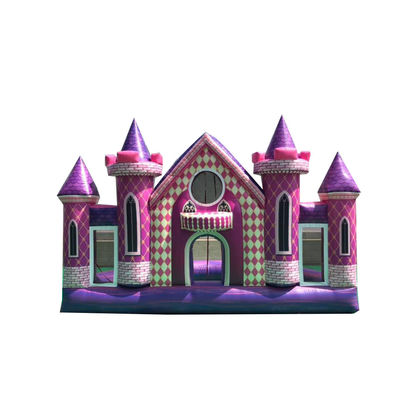 Outdoor speeltuin Custom PVC opblaasbaar Roze kasteel achtergrond voor verjaardag / trouwfeest