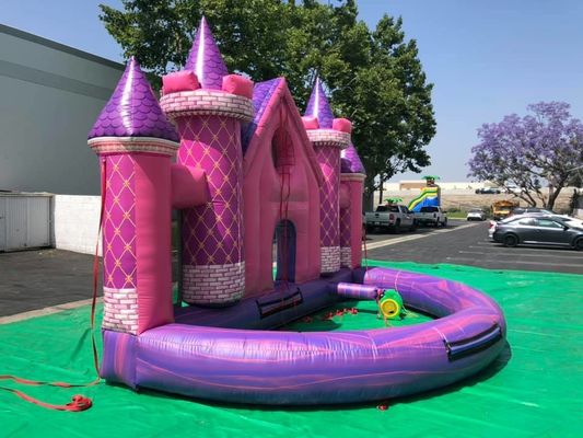 Outdoor speeltuin Custom PVC opblaasbaar Roze kasteel achtergrond voor verjaardag / trouwfeest
