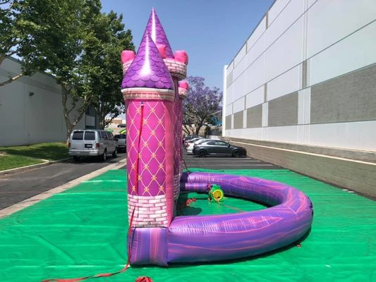 Outdoor speeltuin Custom PVC opblaasbaar Roze kasteel achtergrond voor verjaardag / trouwfeest
