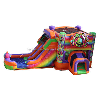Unisex Halloween Bounce House met dubbele waterglijbaan en regenboog opblaasbaar kasteel