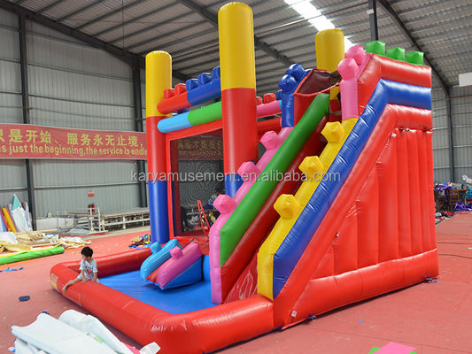 14 Jaar aanpassing aanvaard Rood gebouwblok thema Bouncy kasteel met glijbaan en groot water zwembad speeltuin PVC