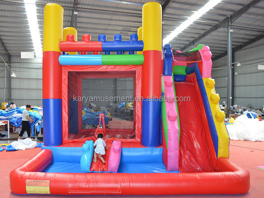 14 Jaar aanpassing aanvaard Rood gebouwblok thema Bouncy kasteel met glijbaan en groot water zwembad speeltuin PVC