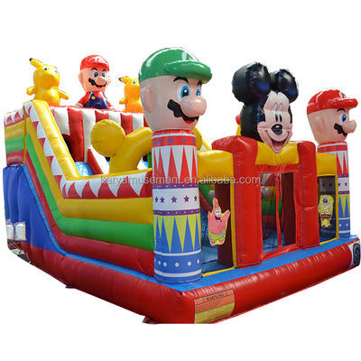 Blower Opblaasbare Fun City met Mickey en Mario Opblaasbare Kasteel Bouncer House Combo Playground Blower Inclusief