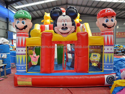 Blower Opblaasbare Fun City met Mickey en Mario Opblaasbare Kasteel Bouncer House Combo Playground Blower Inclusief