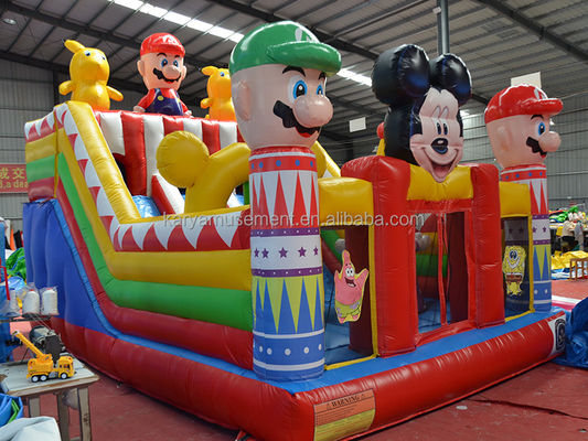 Blower Opblaasbare Fun City met Mickey en Mario Opblaasbare Kasteel Bouncer House Combo Playground Blower Inclusief