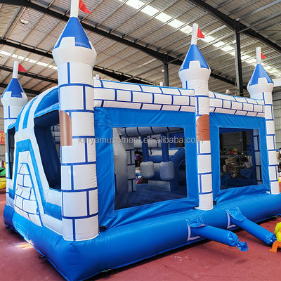 Commercieel PVC Bouncy Castle Combo met glijbaan Unisex Blauw en Wit kasteel speeltuin