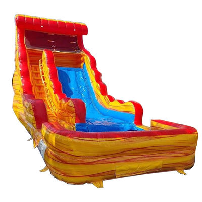 Gepersonaliseerd logo Commercieel PVC waterpark Gele Marmeren opblaasbare glijbaan met zwembad