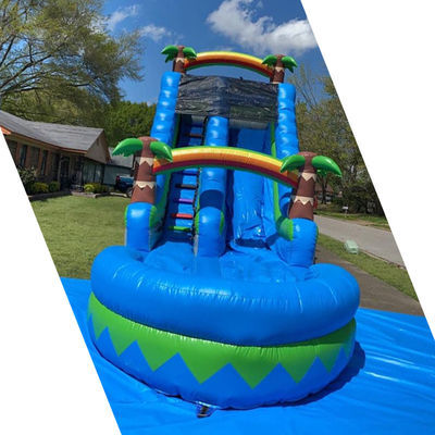 CE/EN71/EN14960 Gecertificeerd 30ft buitenwaterpark Blauwe tropische palmbomen waterglijbaan voor 5-10 passagiers