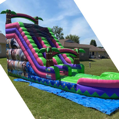 CE/EN71/EN14960 Gecertificeerd 30ft buitenwaterpark Blauwe tropische palmbomen waterglijbaan voor 5-10 passagiers