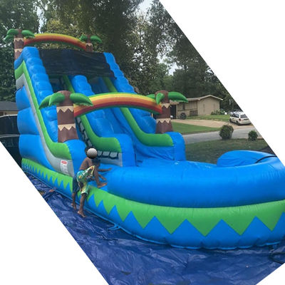 CE/EN71/EN14960 Gecertificeerd 30ft buitenwaterpark Blauwe tropische palmbomen waterglijbaan voor 5-10 passagiers