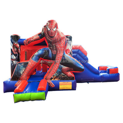 CE/EN71/EN14960 Gecertificeerd Kinderen opblaasbaar Spiderman kasteel springhuis met glijbaan