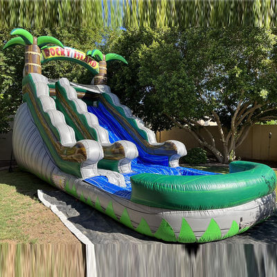 Grote zwembad Kinderen springglijbaan Huisfeest Commerciële tropische palmbomen Waterglijbaan met twee glijbaan