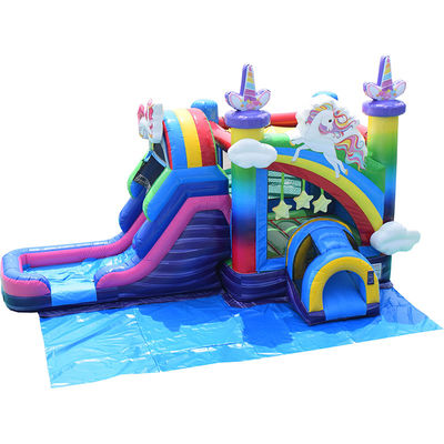 Kinderen opblaasbaar speelgoed regenboog eenhoorn trampoline kasteel opblaasbaar springhuis met glijbaan