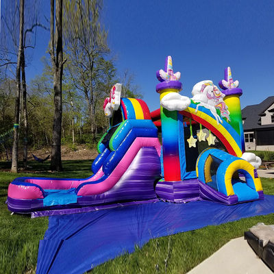 Kinderen opblaasbaar speelgoed regenboog eenhoorn trampoline kasteel opblaasbaar springhuis met glijbaan