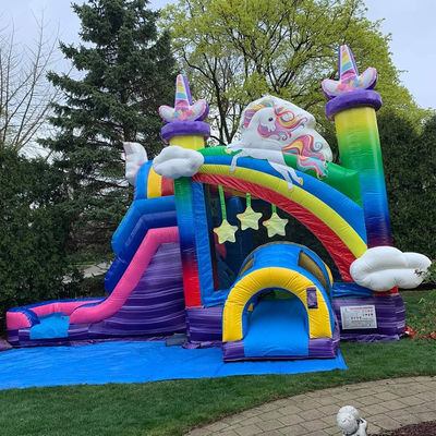Kinderen opblaasbaar speelgoed regenboog eenhoorn trampoline kasteel opblaasbaar springhuis met glijbaan