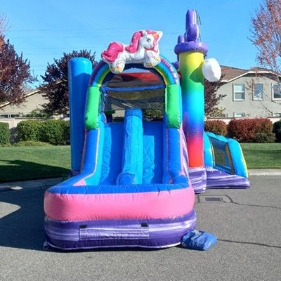Kinderen opblaasbaar speelgoed regenboog eenhoorn trampoline kasteel opblaasbaar springhuis met glijbaan