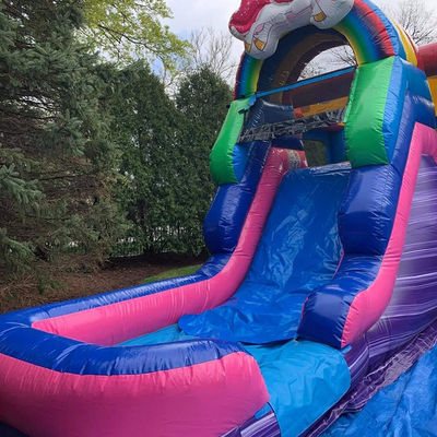Kinderen opblaasbaar speelgoed regenboog eenhoorn trampoline kasteel opblaasbaar springhuis met glijbaan