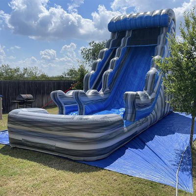 Outdoor Commerciële Verhuur Grijze Marmer PVC Blauwe Waterglijbaan met zwembad en springbal