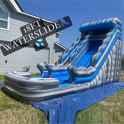Outdoor Commerciële Verhuur Grijze Marmer PVC Blauwe Waterglijbaan met zwembad en springbal