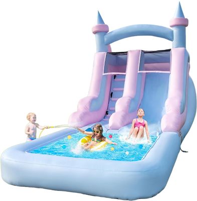 Indoor en outdoor entertainment Lichte kleuren opblaasbare waterslide met zwembad