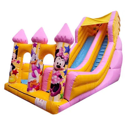 5-10 Passagiers Commercieel PVC Cartoon Style Roze Springen Droog of water glijbaan Opblaasbare uitsmijter Huis Glijbaan Huurfeest