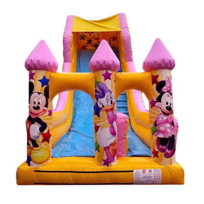 5-10 Passagiers Commercieel PVC Cartoon Style Roze Springen Droog of water glijbaan Opblaasbare uitsmijter Huis Glijbaan Huurfeest
