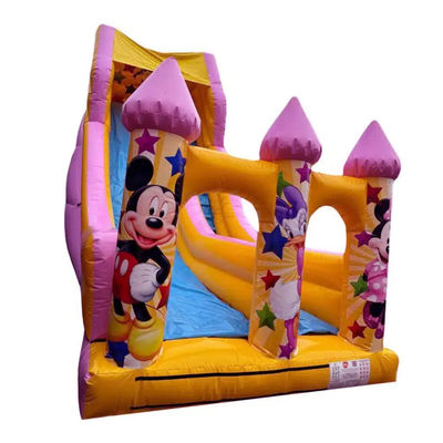 5-10 Passagiers Commercieel PVC Cartoon Style Roze Springen Droog of water glijbaan Opblaasbare uitsmijter Huis Glijbaan Huurfeest