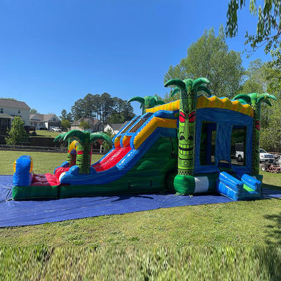 Spelen voor kinderen springtrampoline Groen opblaasbaar Tiki Huk kasteel Combo glijbaan