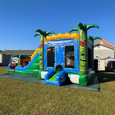 Spelen voor kinderen springtrampoline Groen opblaasbaar Tiki Huk kasteel Combo glijbaan
