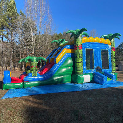 Spelen voor kinderen springtrampoline Groen opblaasbaar Tiki Huk kasteel Combo glijbaan