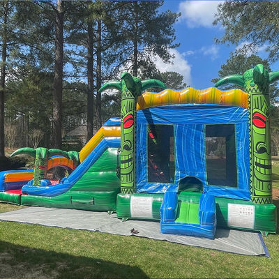Spelen voor kinderen springtrampoline Groen opblaasbaar Tiki Huk kasteel Combo glijbaan