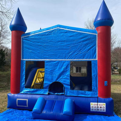 Op maat gemaakte kleuren Kleine Blauwe Kasteel PVC opblaasbaar springhuis met binnenglijbaan