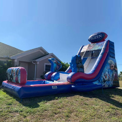 Maximale capaciteit 100-500 kg opblaasbare bevroren bounce house waterglijbaan met groot zwembad