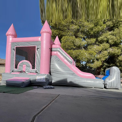 Roze en grijs Kinderschloss Opblaasbaar springhuis Glijbaan Combo Pool Partij Huur