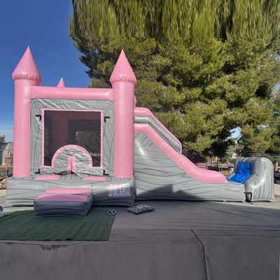 Roze en grijs Kinderschloss Opblaasbaar springhuis Glijbaan Combo Pool Partij Huur