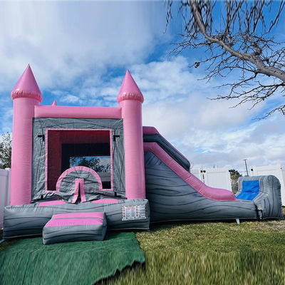 Roze en grijs Kinderschloss Opblaasbaar springhuis Glijbaan Combo Pool Partij Huur