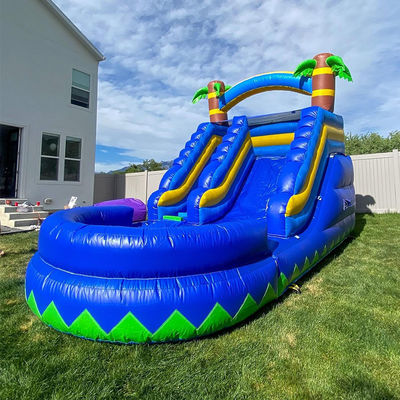 Kleine waterglijbaan opblaasbaar met zwembad Zomer Palmboom Klein Blauw Kind Speelgoed Glijbaan