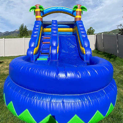 Kleine waterglijbaan opblaasbaar met zwembad Zomer Palmboom Klein Blauw Kind Speelgoed Glijbaan
