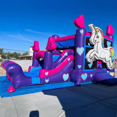 Reparatiepakketten geleverd Commercieel PVC Rainbow Unicorn Bounce House met glijbaan en zwembad