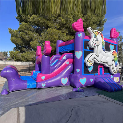 Reparatiepakketten geleverd Commercieel PVC Rainbow Unicorn Bounce House met glijbaan en zwembad