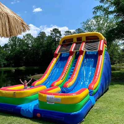 0.55mm PVC Tarpaulin Dual Pool Waterglijbaan opblaasbaar voor 5-10 rijders en extra groot