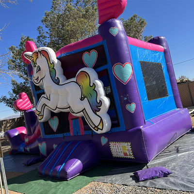Reparatiepakketten geleverd Commercieel PVC Rainbow Unicorn Bounce House met glijbaan en zwembad