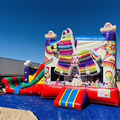 Draagbaar PVC regenboog puppy opblaasbaar springhuis met glijbaan combinatie zwembad jumpers kasteel