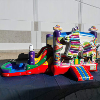 Draagbaar PVC regenboog puppy opblaasbaar springhuis met glijbaan combinatie zwembad jumpers kasteel