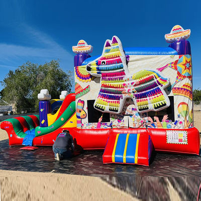 Draagbaar PVC regenboog puppy opblaasbaar springhuis met glijbaan combinatie zwembad jumpers kasteel
