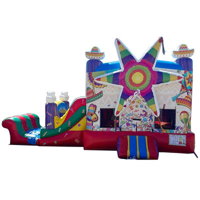 Verzendweg Zee Commercieel PVC Regenboog Grote Ster Rood Bounce House Opblaasbaar met glijbaan